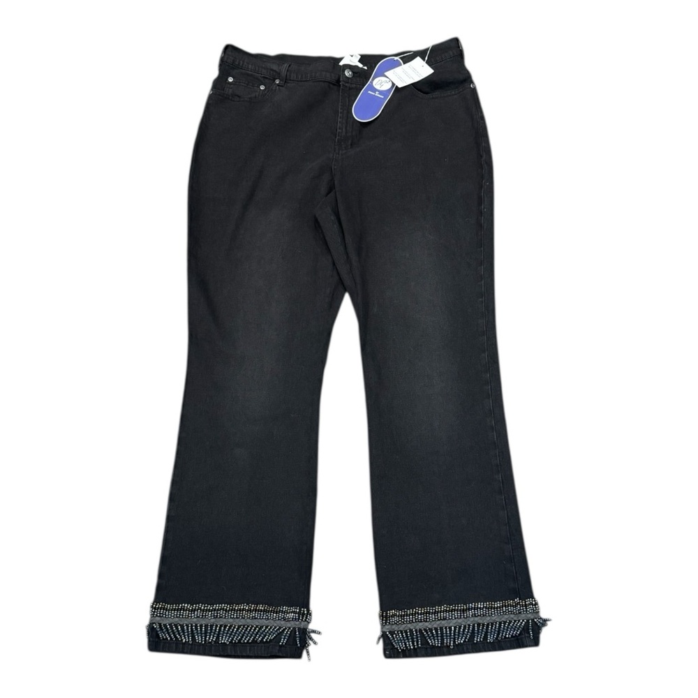 Dg2 by Diana Gilman Jeans Womens Plus Size 18W Beaded Hem Stretch Black Denim